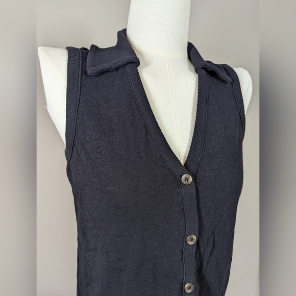 Sanctuary Black Button Front Knit Tank Top Collared Sleeveless Sweater Vest S - Picture 4 of 8